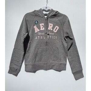 Aeropostale Womens Small Zip Up Hoodie Sweatshirt Gray Pink Aero Athletics Cozy
